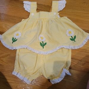 Sold VINTAGE YELLOW GINGHAM EYELET TWO PIECE